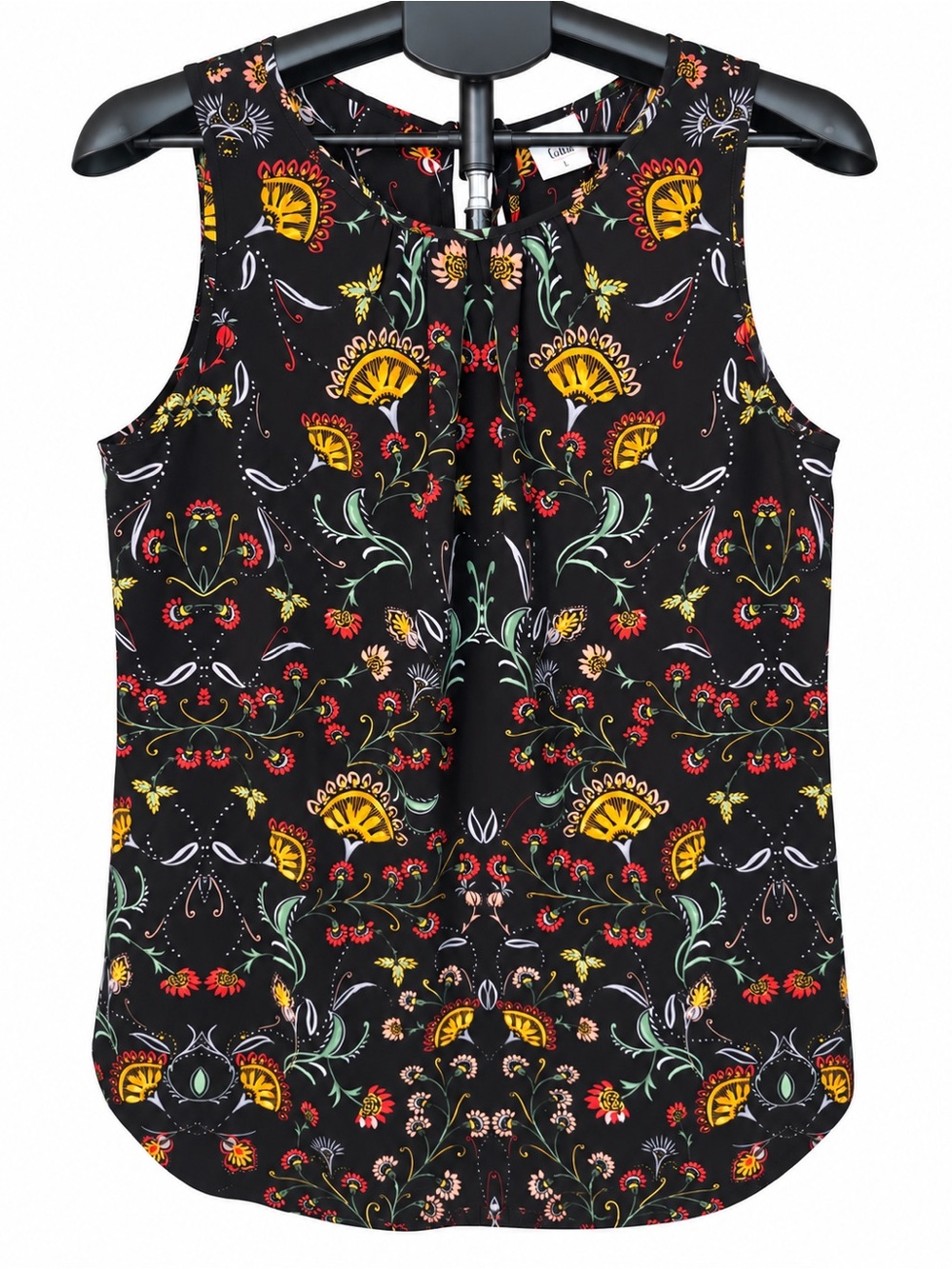 CAbi Black Floral-Print Sleeveless Camisole with Yellow & Red Accents